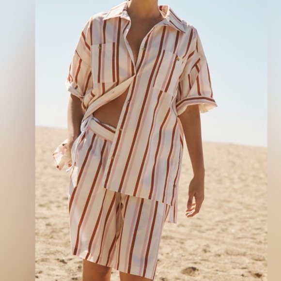 Anthropologie Boxy Buttondown Shirt Striped Coverup & Short Coord Set NWOT - Picture 14 of 14